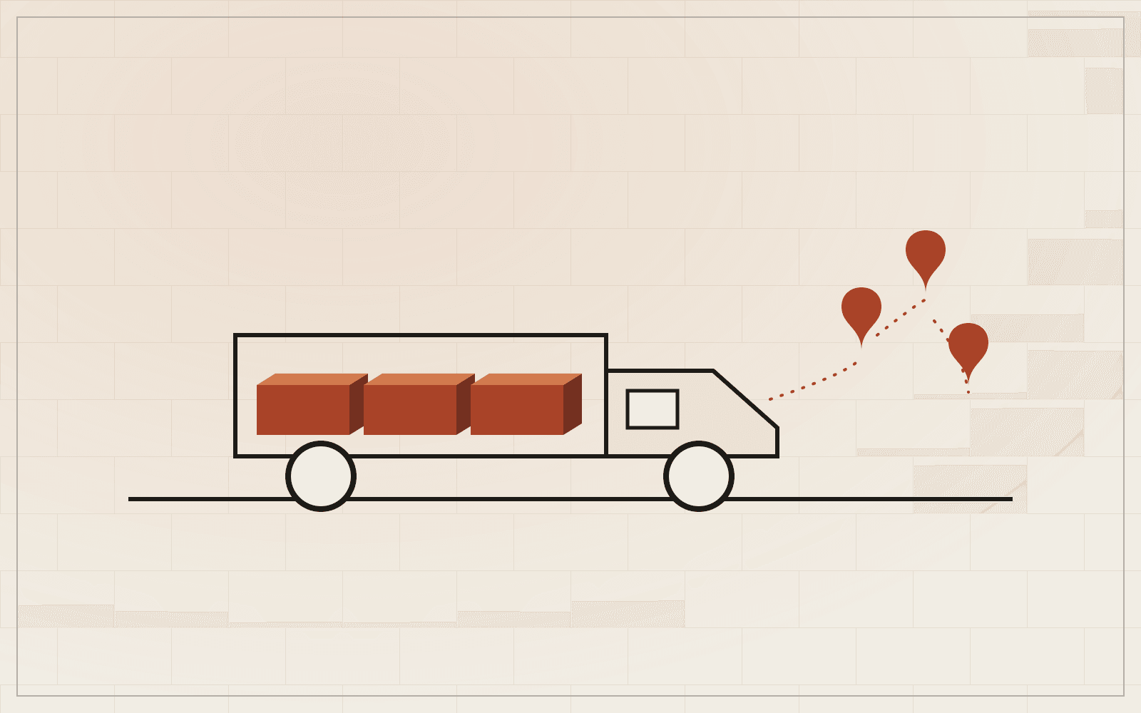 Ilustracija kamiona sa opekom i tri odredišta isporuke